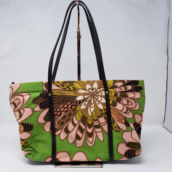 kate spade Handbags - Vintage Kate Spade Floral Print Cloth Tote Brown Leather